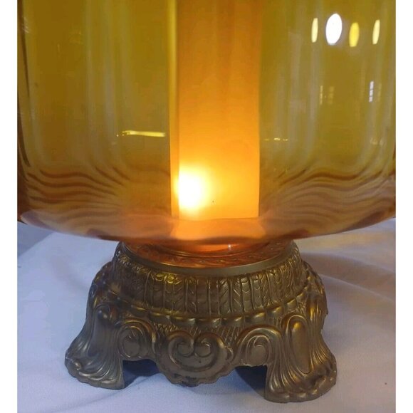 MUST BUY BOTH Vintage Mid Century Hollywood Regency Amber Glass Globe Table Lamp - Picture 11 of 16